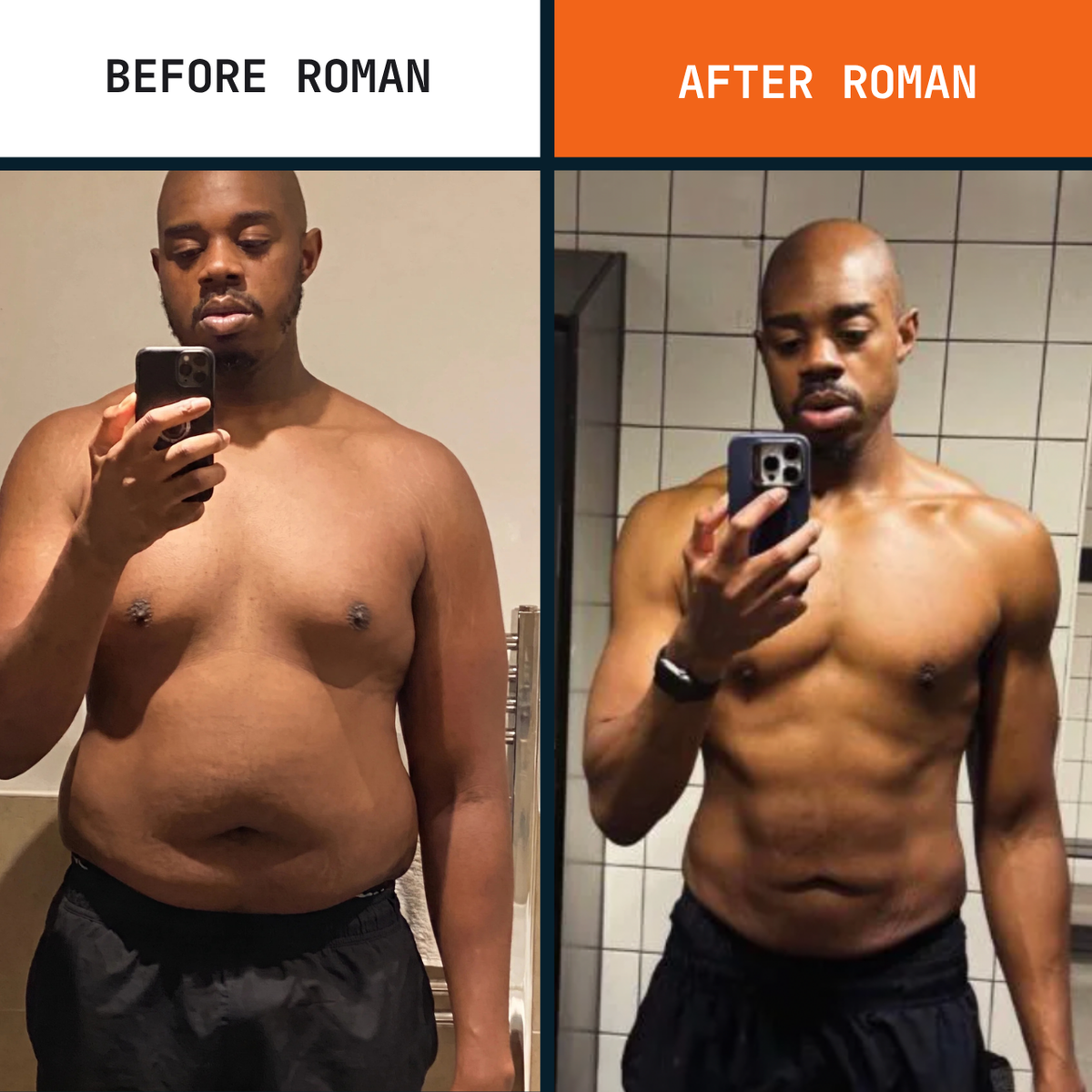 Roman customer before and after